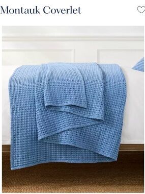 Serena & Lily Montauk Waffle Coverlet in Light Blue sz queen/full.  Retail $258